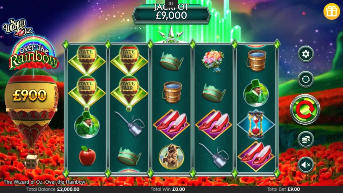 Tampilan visual slot The Wizard of Oz: Over the Rainbow dengan tema fantasi yang penuh warna.